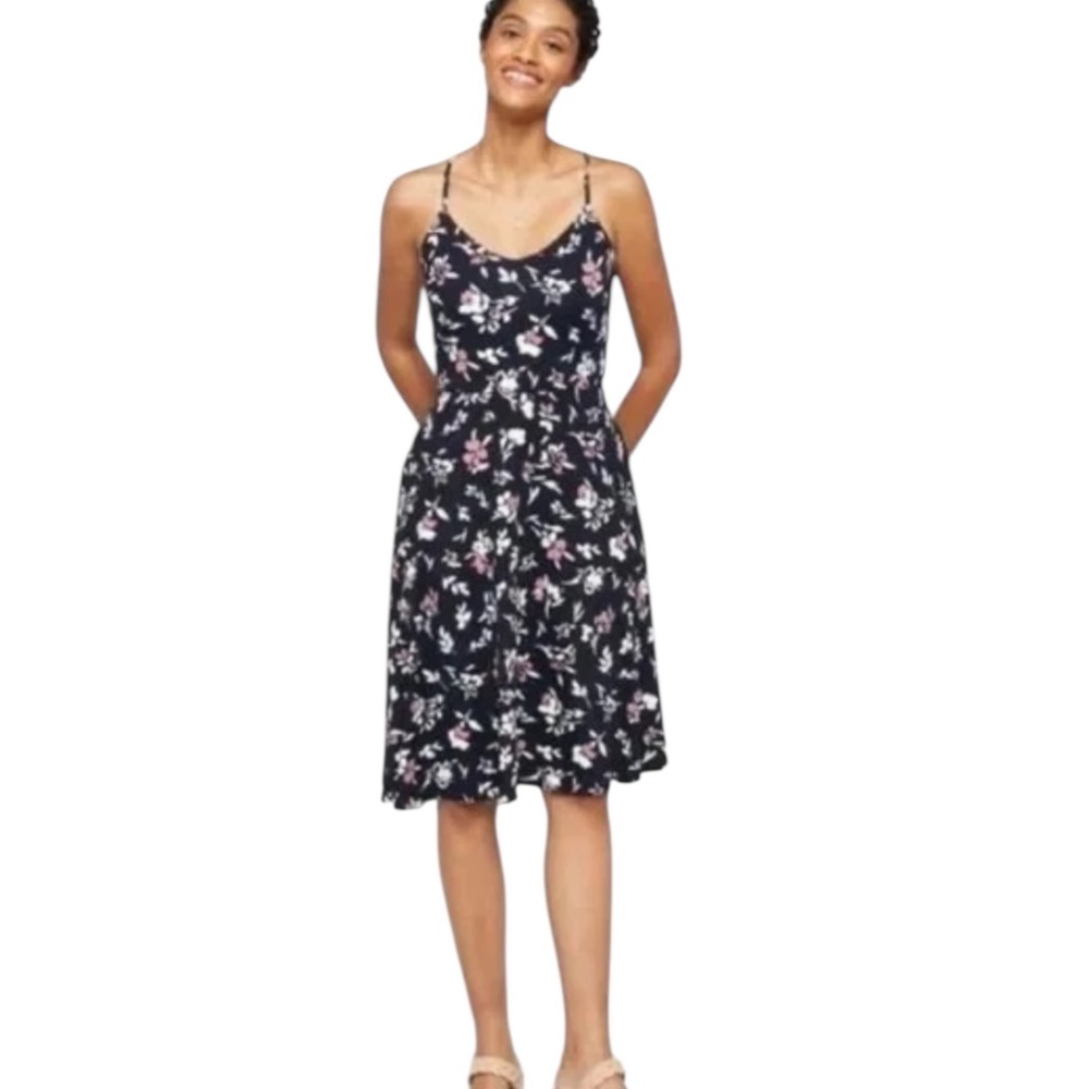 Nine Britton Angie Knit Dress XSP Floral Strappy Fit Flare Navy Pink Stitch Fix